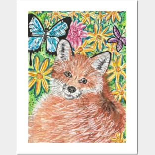 Fox in the flowers Posters and Art